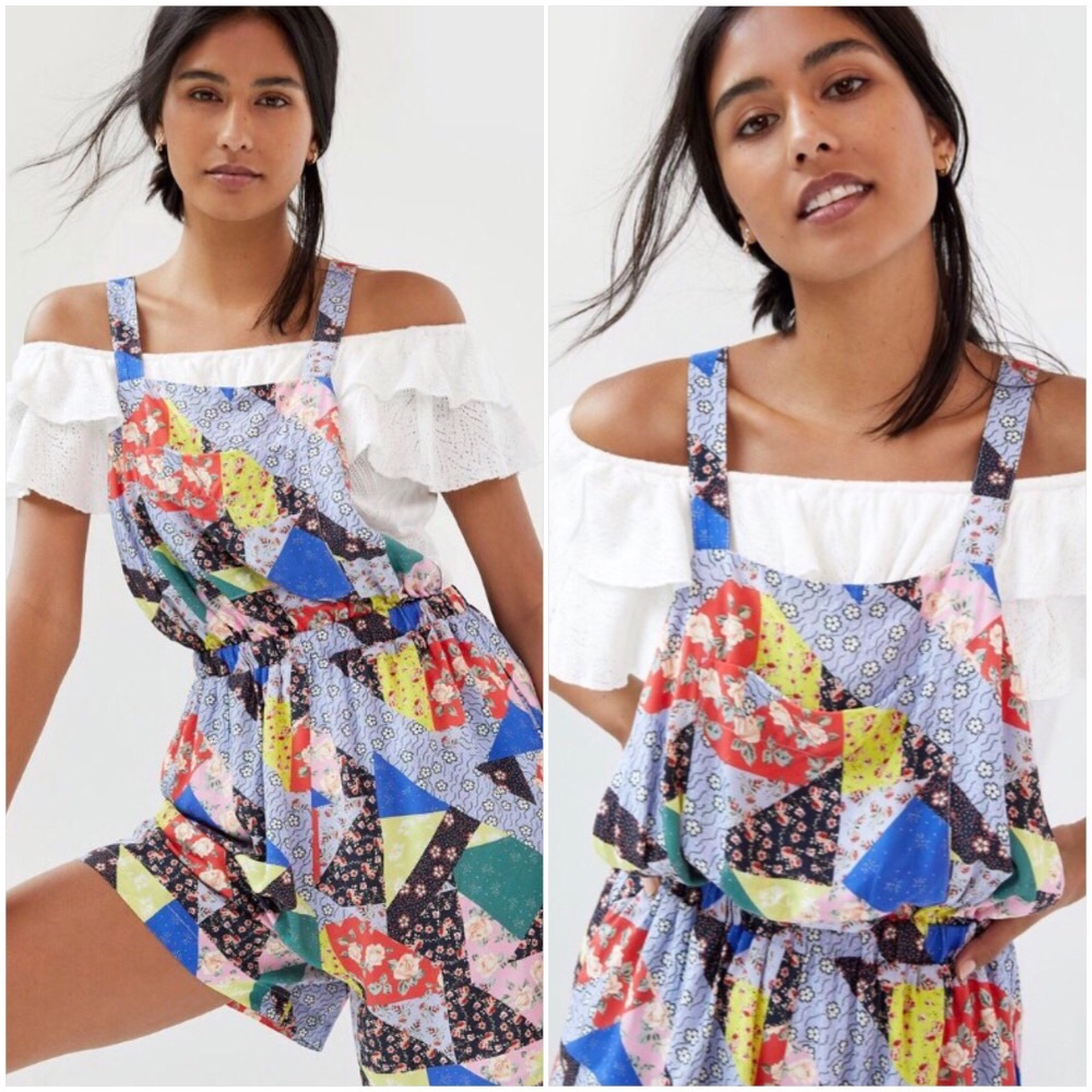 NWT ANTHROPOLOGIE FLORAL PATCHWORK SHORT OVERALLS - Picture 5 of 6
